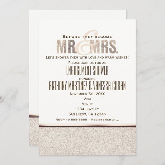 Meneer en mevrouw Champagne Sparkle Engagement Inv Kaart (Voorkant / Achterkant)