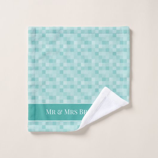 Meneer en mevrouw chique turquoise blauw mozaïek t bad handdoek (Wasdoekje)