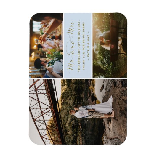 Meneer en mevrouw Dank u Fotocollage Blauw en Goud Magneet (Verticaal)