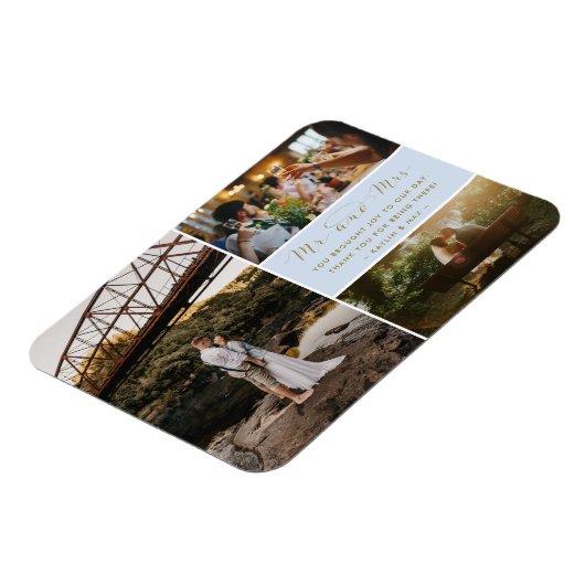 Meneer en mevrouw Dank u Fotocollage Blauw en Goud Magneet (Linkerzijde)