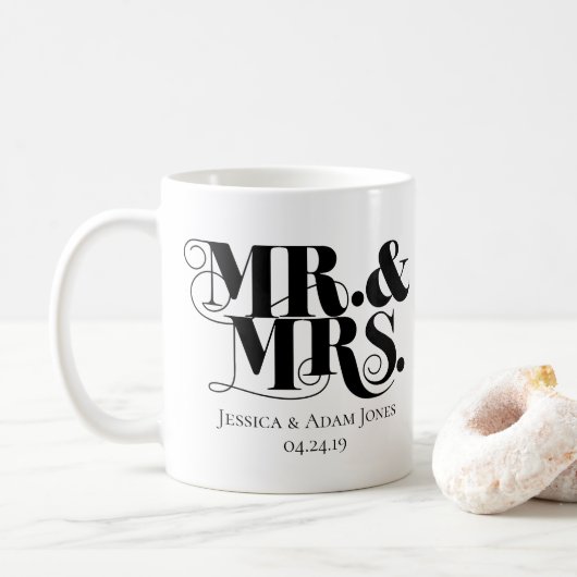 Meneer en mevrouw design, , elegante stijl. koffiemok (Met donut)