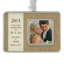 Meneer en mevrouw Eerste Kerstfoto Rustic Burlap