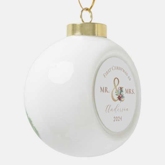 Meneer en mevrouw Eerste Kerstmis Getrouwd Keramische Bal Ornament (Links)