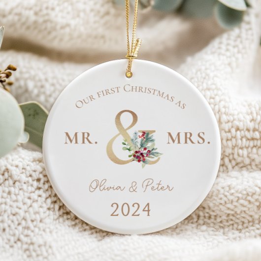 Meneer en mevrouw Eerste Kerstmis Getrouwde Foto Keramisch Ornament