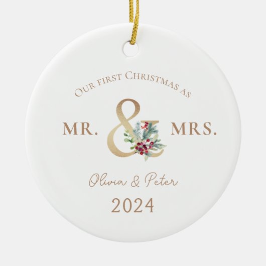 Meneer en mevrouw Eerste Kerstmis Getrouwde Foto Keramisch Ornament (Voorkant)