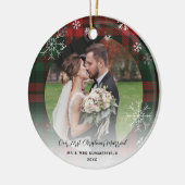 Meneer en mevrouw Eerste Kerstmis Plaid Rustieke V Keramisch Ornament (Links)