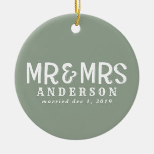 Meneer en mevrouw eerste kerstversiering keramisch ornament