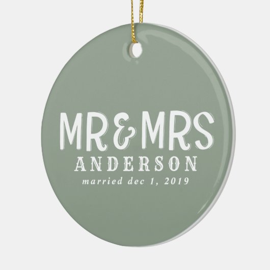 Meneer en mevrouw eerste kerstversiering keramisch ornament (Links)