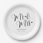 Meneer en mevrouw elegant schrift eenvoudig huweli papieren bordje (Voorkant)