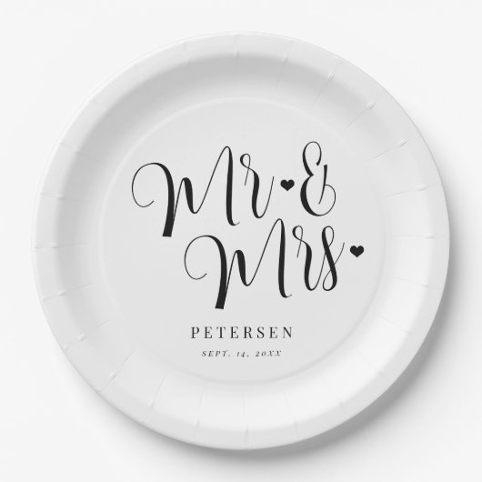 Meneer en mevrouw elegant schrift eenvoudig huweli papieren bordje (Voorkant)