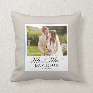 Meneer en Mevrouw Elegant Schrift Turquoise Foto N Kussen