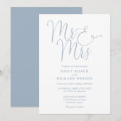Meneer en mevrouw Elegant Script Dusty Blue Weddin Kaart (Voorkant / Achterkant)
