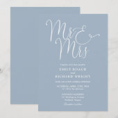 Meneer en mevrouw Elegant Script Dusty Blue Weddin Kaart (Voorkant / Achterkant)
