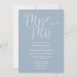 Meneer en mevrouw Elegant Script Dusty Blue Weddin Kaart