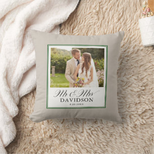 Meneer en mevrouw Elegant script foto pasgetrouwd Kussen