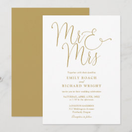 Meneer en mevrouw Elegant Script Gold Wedding Kaart
