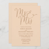Meneer en mevrouw Elegant Script Soft Peach Weddin Kaart (Voorkant / Achterkant)