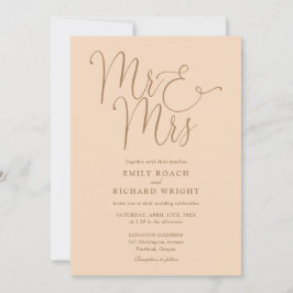 Meneer en mevrouw Elegant Script Soft Peach Weddin Kaart