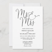 Meneer en mevrouw Elegant Script Zwart-wit bruilof Kaart (Voorkant)