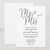 Meneer en mevrouw Elegant Script Zwart-wit bruilof Kaart (Voorkant / Achterkant)