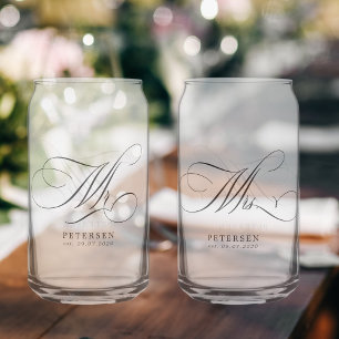 Meneer en mevrouw elegante script bruiloft aangepa blikvorm glas