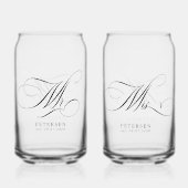 Meneer en mevrouw elegante script bruiloft aangepa blikvorm glas (Voorkant)