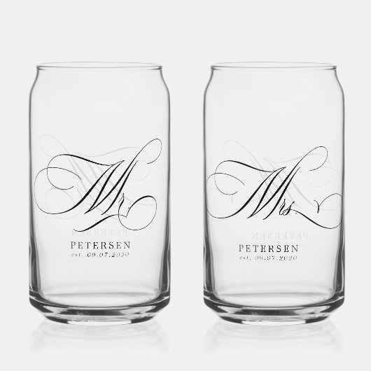 Meneer en mevrouw elegante script bruiloft aangepa blikvorm glas (Achterkant)