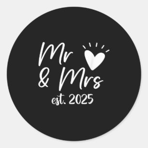 Meneer en mevrouw Est. 2025 Getrouwd echtpaar Brui Ronde Sticker