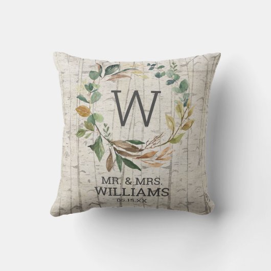 Meneer en mevrouw Eucalyptus Greenery Monogram Huw Kussen (Achterkant)