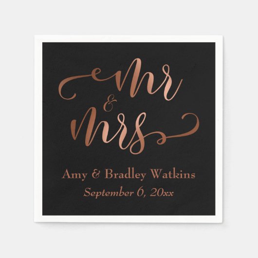"Meneer en mevrouw" Faux Copper Script op Black, W Servet (Voorkant)