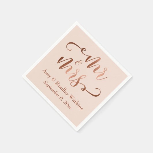 'Meneer en mevrouw' Faux Copper Script op Blush Pi Servetten (Hoek)