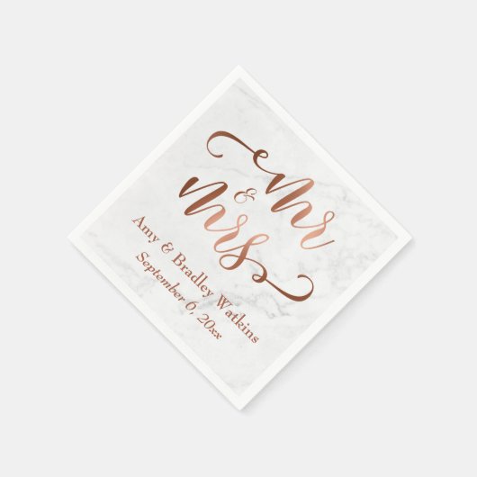"Meneer en mevrouw" Faux koperen script over wit m Servetten (Hoek)