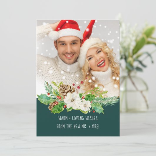 Meneer en mevrouw First Christmas Forest Green Gol Feestdagenkaart (Staand voorkant)