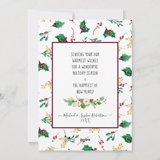 Meneer en mevrouw First Christmas Forest Green Gol Feestdagenkaart (Achterkant)