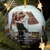 Meneer en mevrouw First Getrouwd Kerst Custom Phot Keramisch Ornament