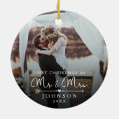 Meneer en mevrouw First Getrouwd Kerst Custom Phot Keramisch Ornament (Achterkant)
