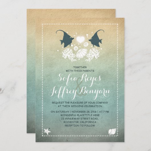 Meneer en mevrouw Fish Beach Huwelijksuitnodiging Kaart (Voorkant / Achterkant)