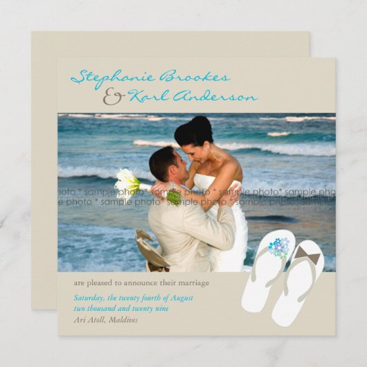 Meneer en mevrouw Flip Flops Trouwkaart Strandbrui Aankondiging (Voorkant / Achterkant)