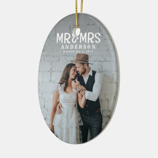 Meneer en mevrouw foto kerstversiering keramisch ornament (Links)