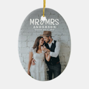 Meneer en mevrouw foto kerstversiering keramisch ornament