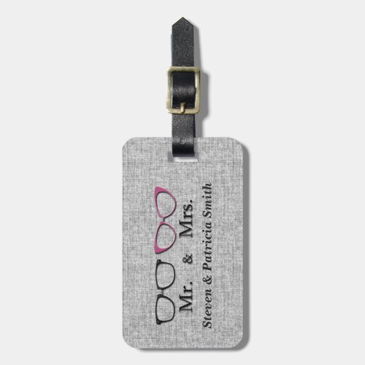 Meneer en mevrouw Geek Glasses Monogram Bagagelabel (Voorkant verticaal)