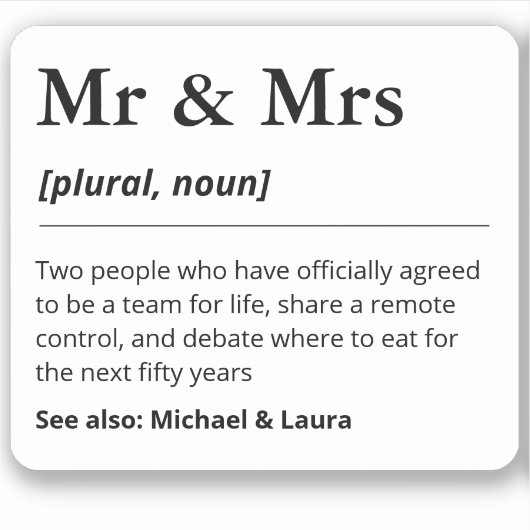 Meneer en mevrouw Gepersonaliseerde bruiloft geeft Sticker (Voorkant)