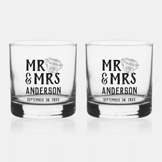 Meneer en mevrouw Gepersonaliseerde Rocks Glass Se Whisky Glas (Voorkant)