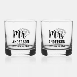 Meneer en mevrouw gepersonaliseerde Stemless Whisk Whisky Glas