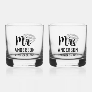 Meneer en mevrouw gepersonaliseerde Stemless Whisk Whisky Glas