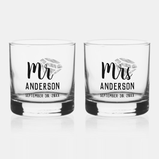 Meneer en mevrouw gepersonaliseerde Stemless Whisk Whisky Glas (Voorkant)