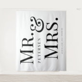 Meneer en mevrouw gewaagde typografie witte bruilo wandkleed (Voorkant)