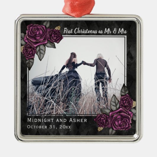 Meneer en mevrouw Gothic Roos Christmas Metalen Ornament (Voorkant)