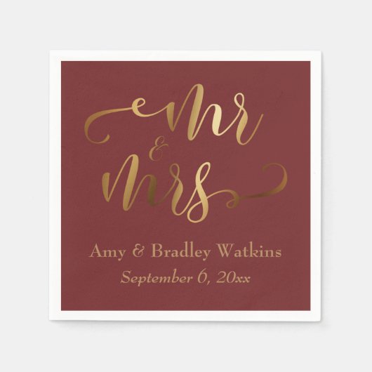 "Meneer en mevrouw" Gouden Kalligrafie over Bourgo Servet (Voorkant)