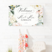 Meneer en mevrouw | Greenery Floral Lijst bruiloft Spandoek (Insitu)